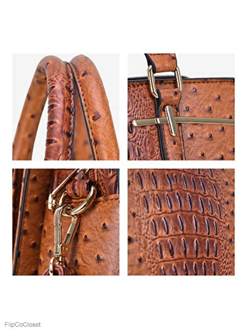 Faux Leather Satchel Handbag Set 2pcs with 3 Compartments